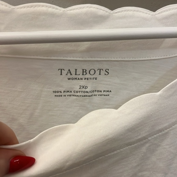 Two 2 Scalloped Neck Tee Shirts 100% Pima Cotton Size 2X White NWT Striped Green - Picture 6 of 12